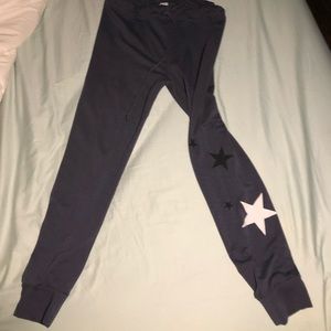 SUNDRY navy sweatpants with black and white stars